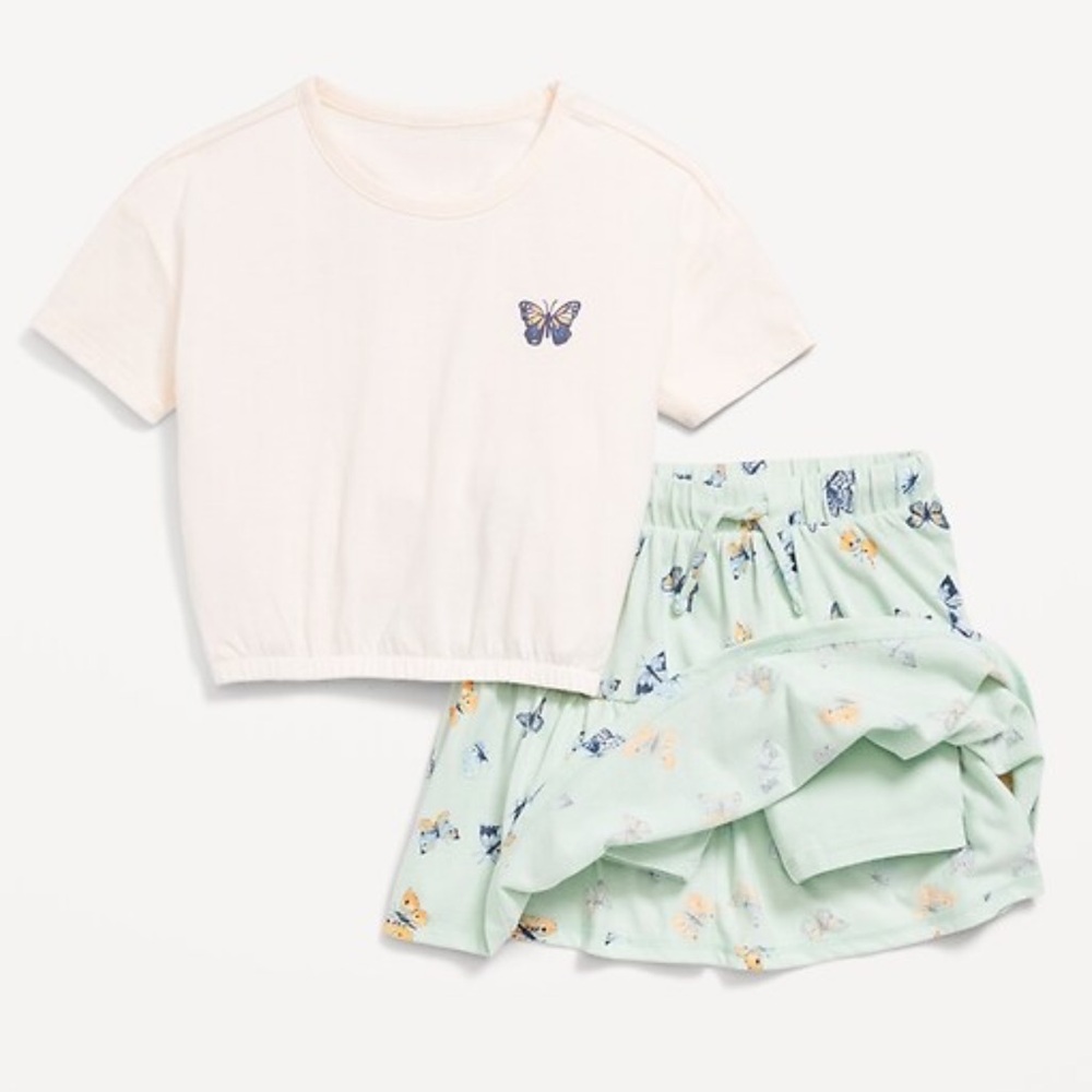 Butterfly Print Tee and Skort Set